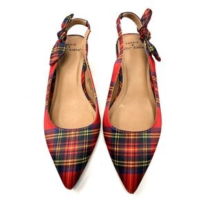 Betsey Johnson Torrid Red Plaid Slingback Block Heels Rhinestone Bow Pumps 8W‎